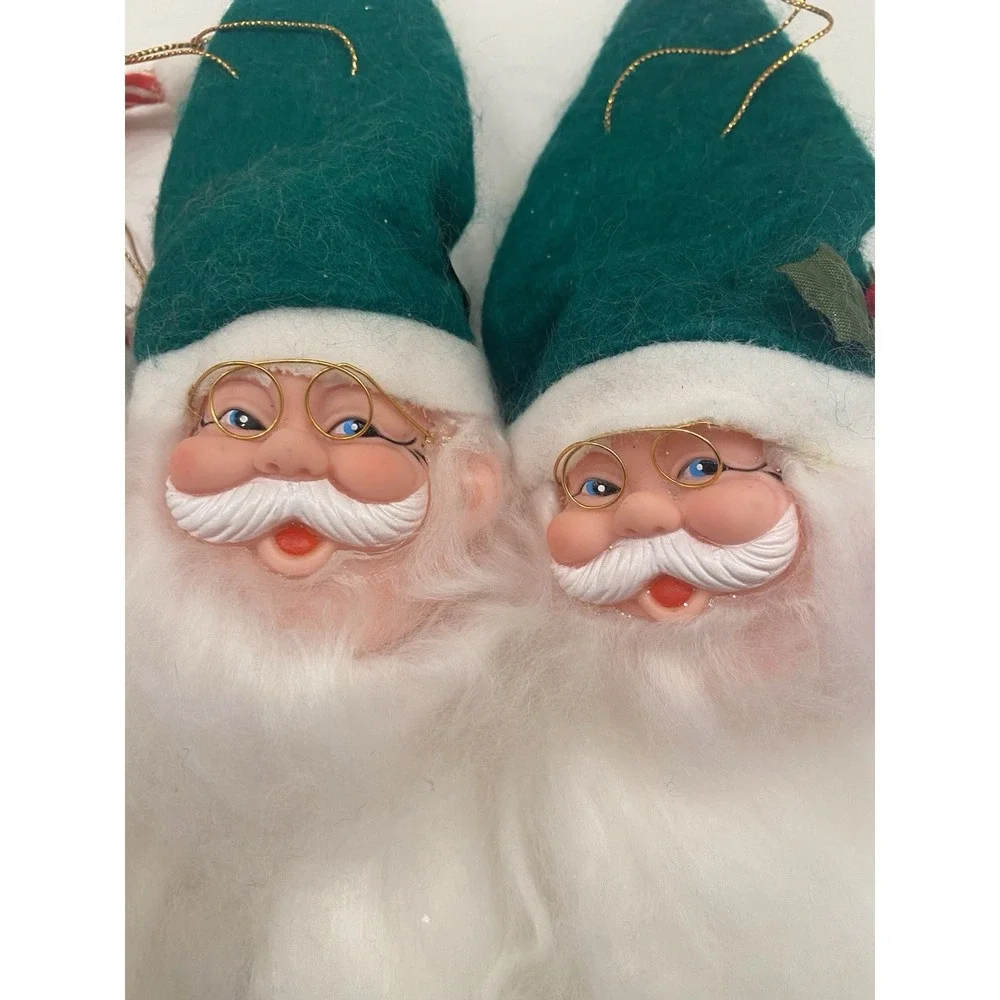 Vintage Soft Furry Beard Jolly Santa Claus Doll Face Christmas Holiday Ornament